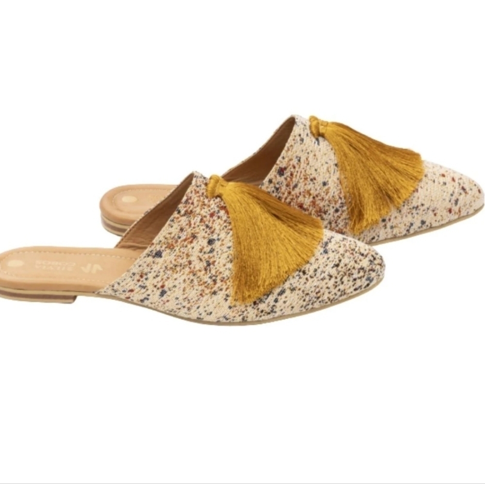 NEW! SILVIA COBOS Milonga Speckled Print Tassel Slip On Mules 8. - Picture 2 of 8